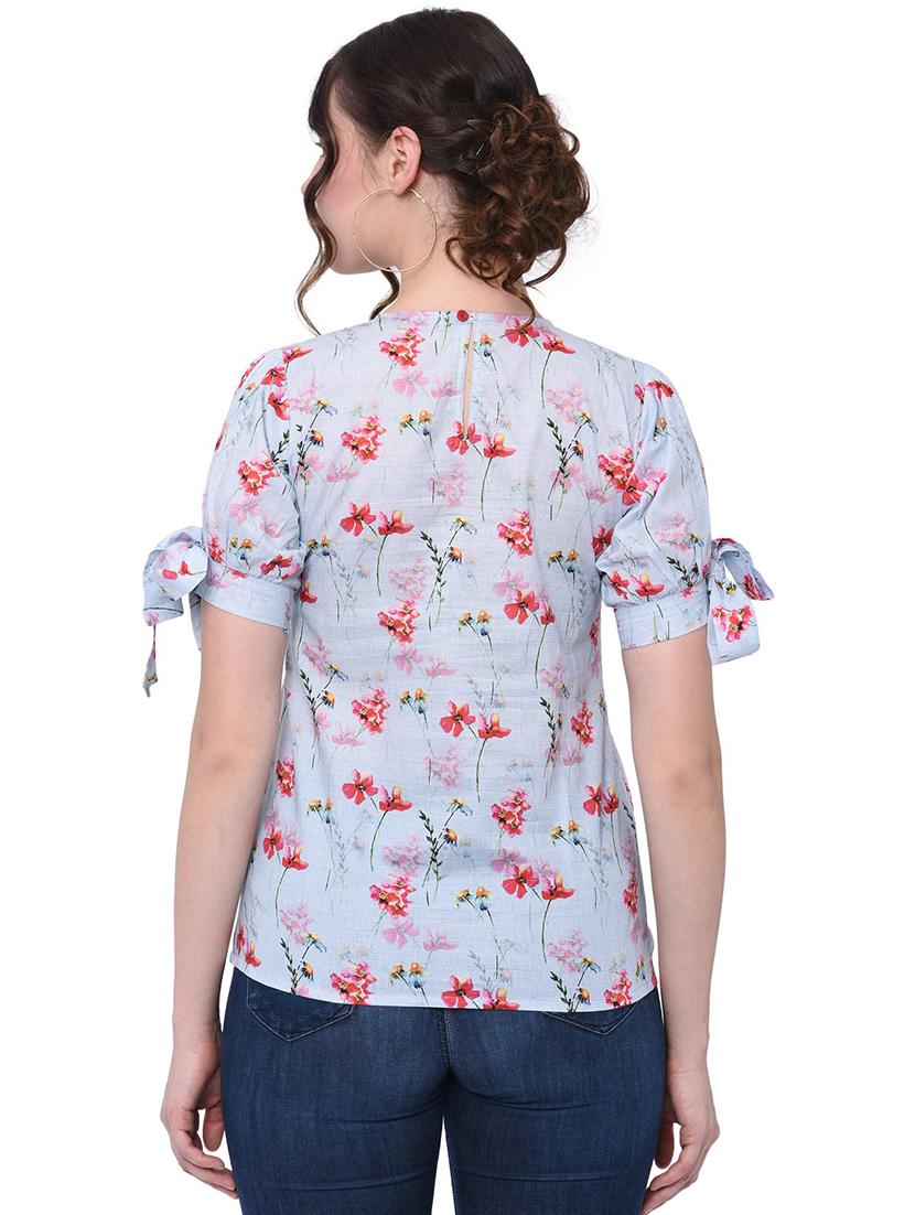 light blue floral printed regular top - 20646272 - Standard Image - 2