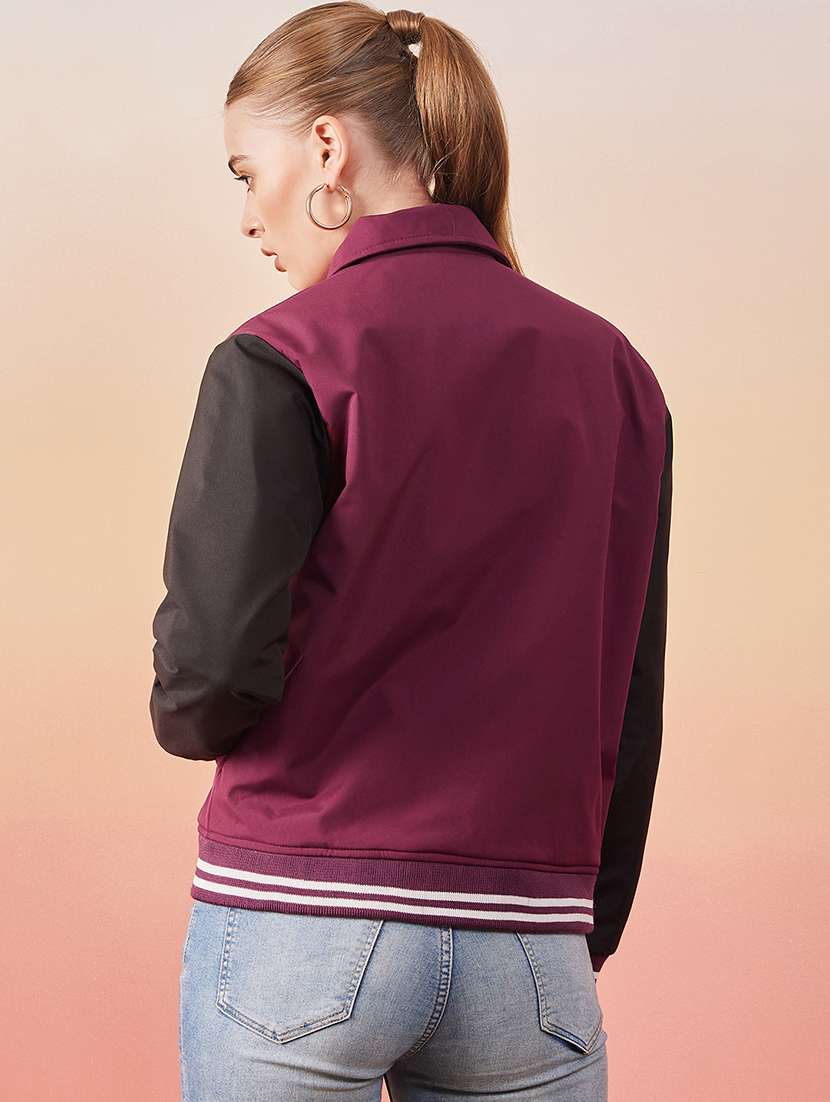 women magenta full sleeve varsity jacket - 20646475 - Standard Image - 2