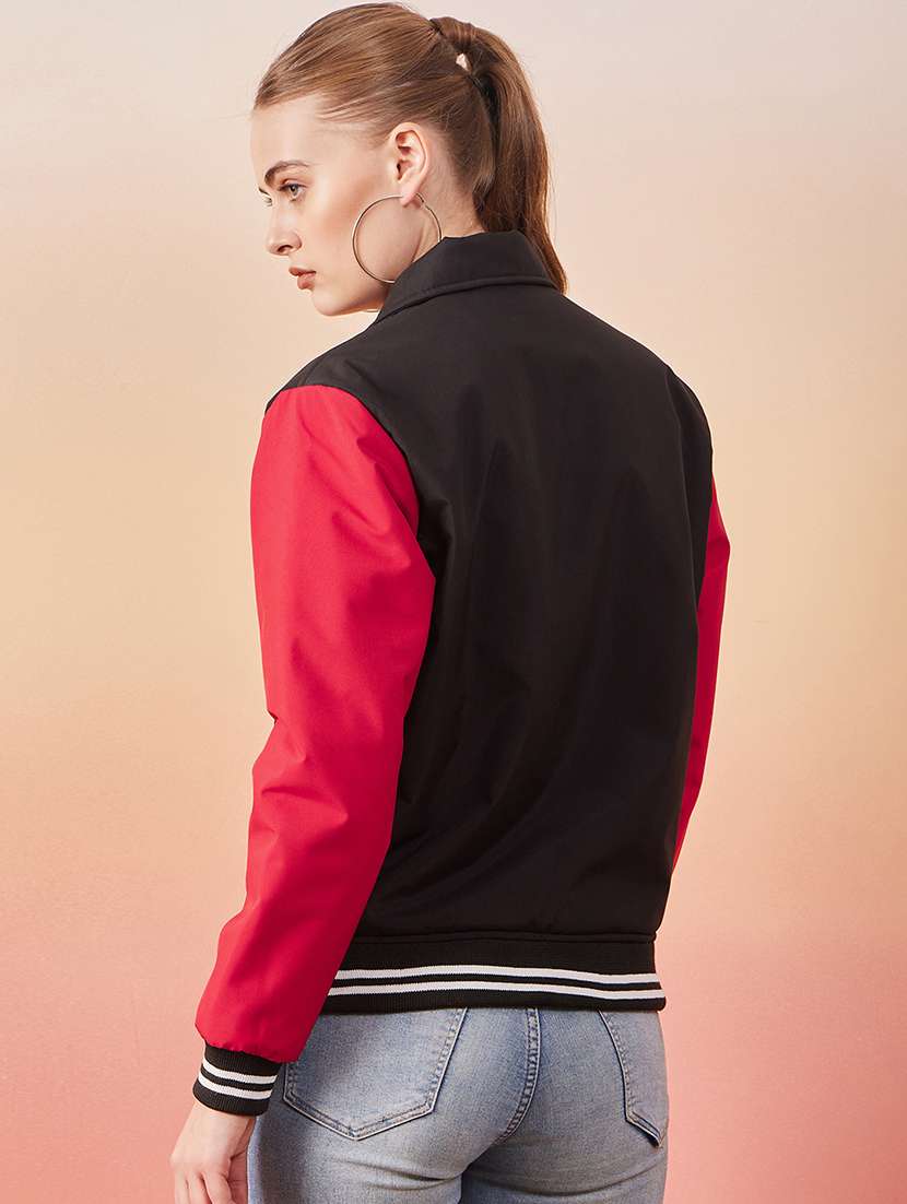 women black full sleeve varsity jacket  - 20646477 -  Standard Image - 2