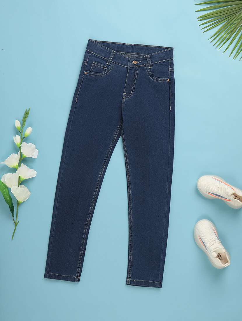 solid blue slim fit denim jeans
