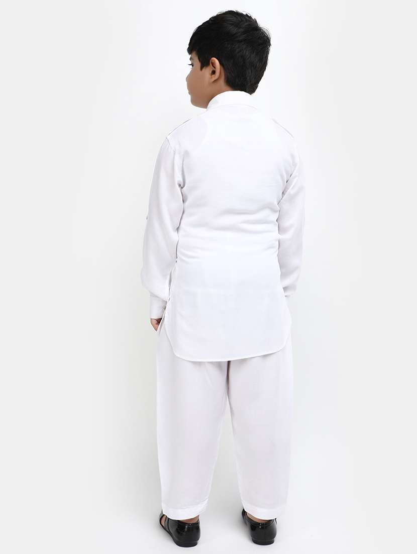 boys white solid kurta salwar set - 20653211 -  Standard Image - 2