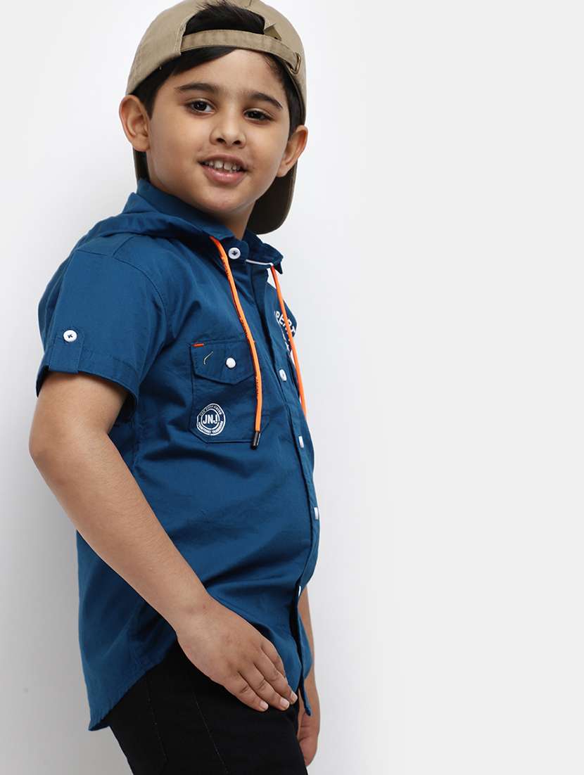 blue placement print hood neck shirt - 20653498 -  Standard Image - 2