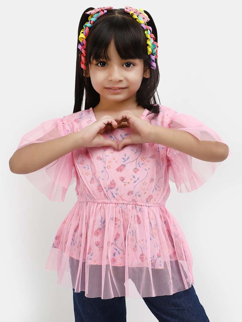 girls pink floral printed top