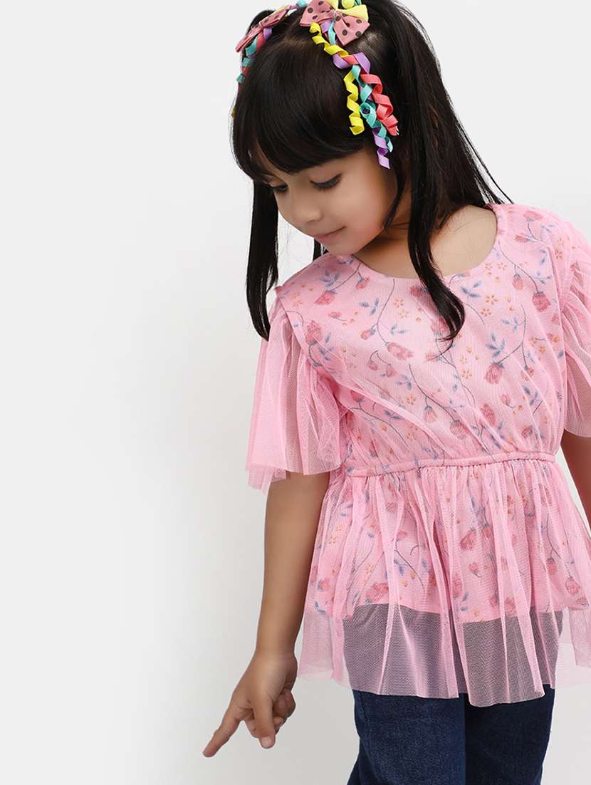 girls pink floral printed top - 20656962 -  Standard Image - 2