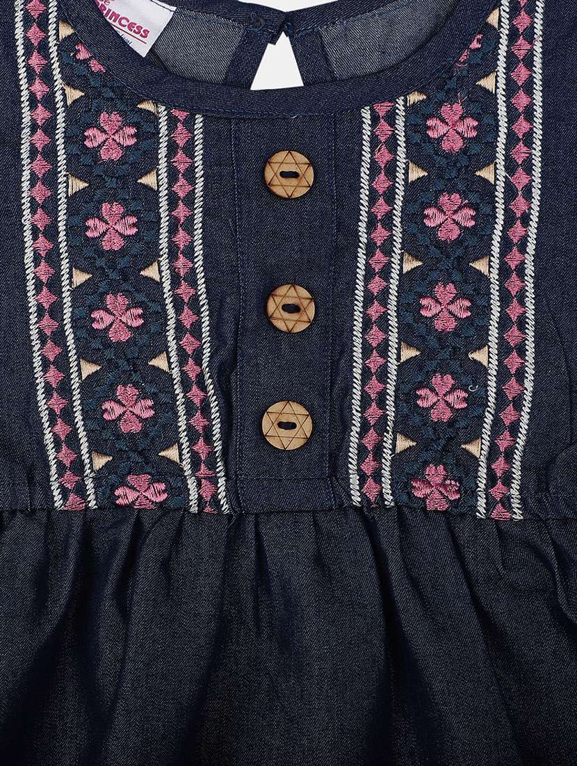 girls round neck embroidered a-line top - 20657036 -  Standard Image - 2