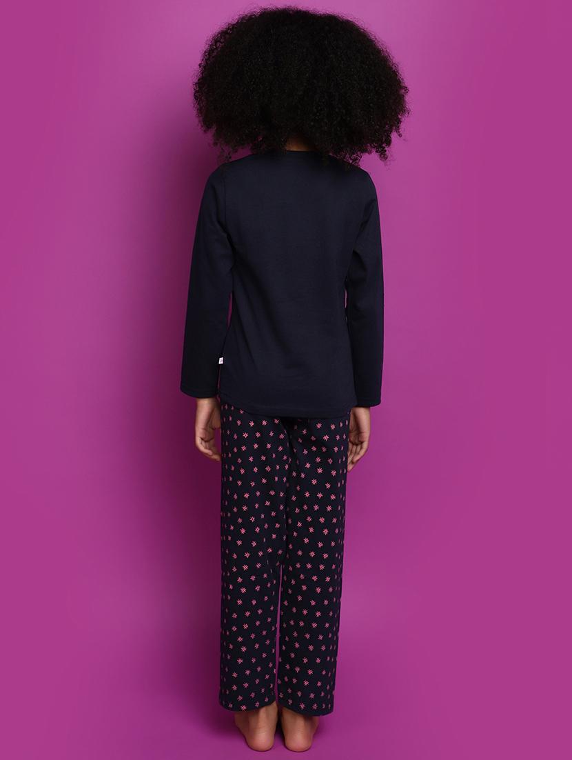 navy blue cotton poly cotton pyjama set nightwear - 20657605 - Standard Image - 2