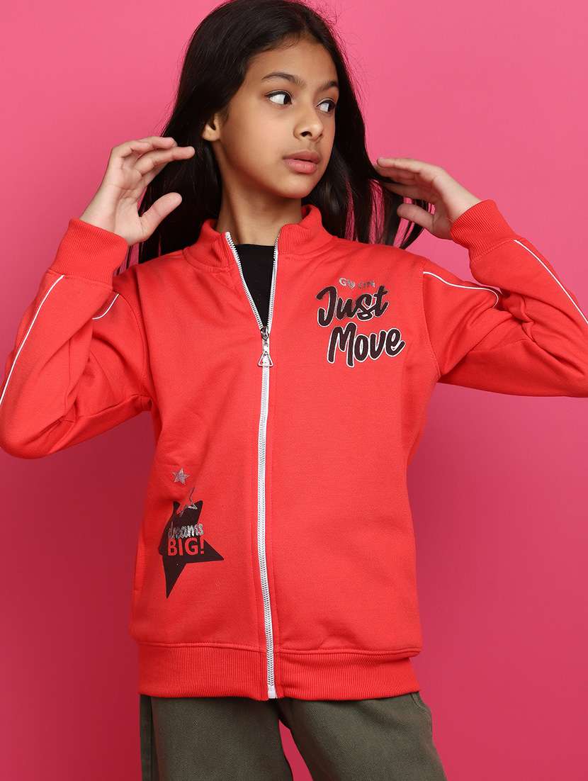 red printed detailed casual jacket