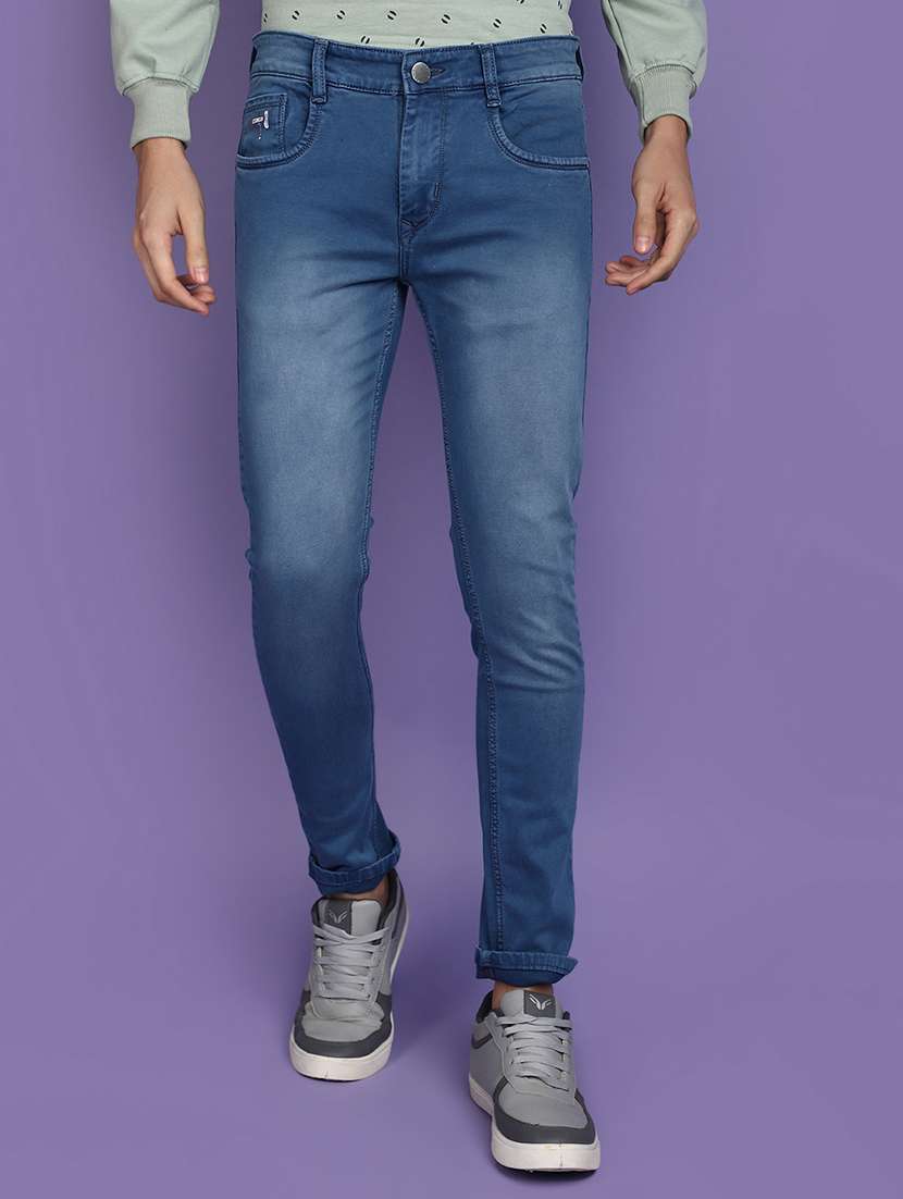 men mid rise plain denim jeans