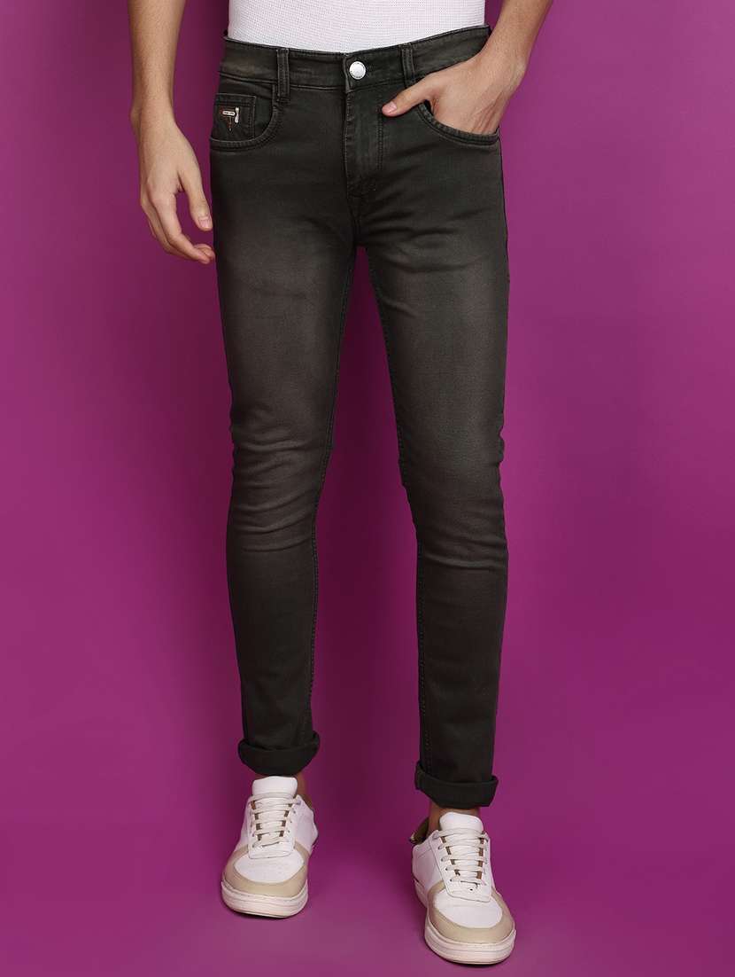 men mid rise plain denim jeans
