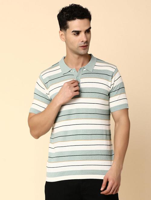 green striped printed casual polo t-shirt - 20668908 -  Standard Image - 0