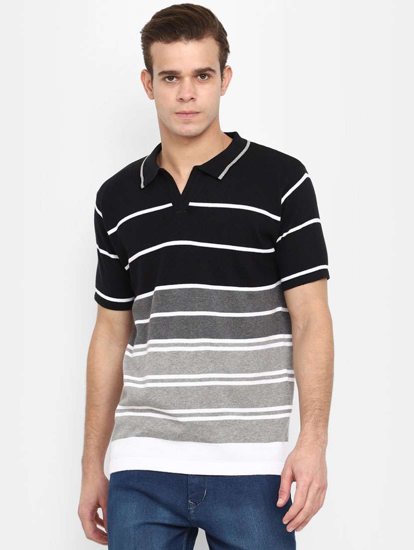 men polo neck striped t-shirt