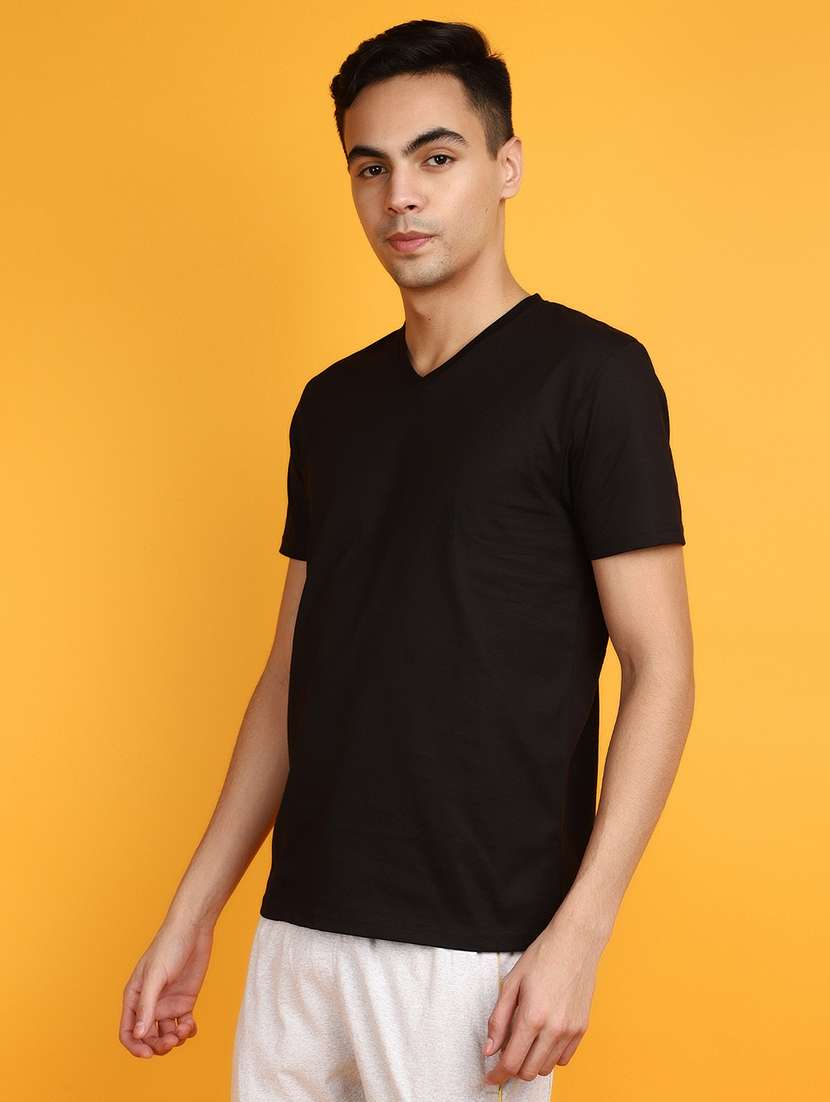 solid black cotton casual t-shirt - 20670805 -  Standard Image - 2
