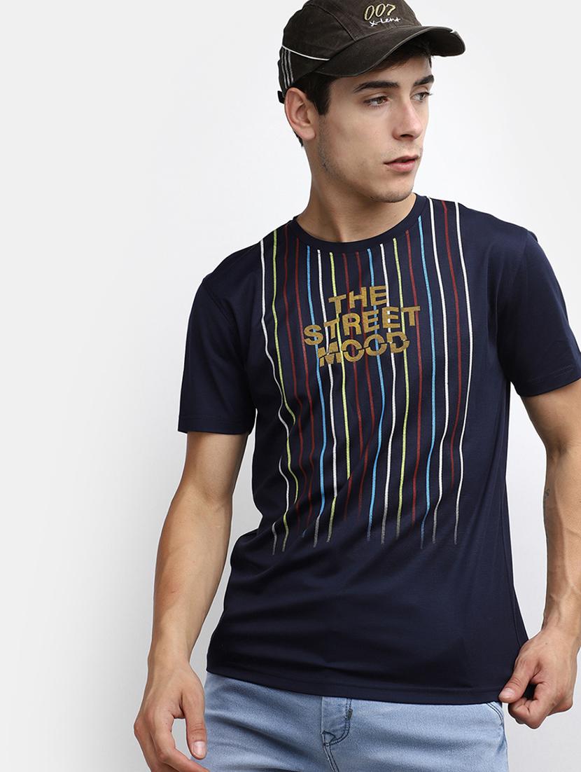 navy blue front printed regular t-shirt - 20671743 - Standard Image - 2