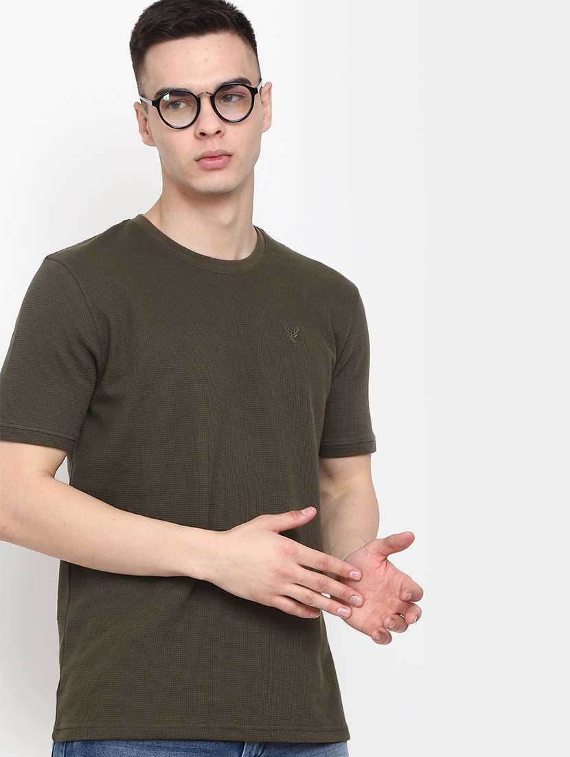 olive green self design regular t-shirt - 20672382 -  Standard Image - 2