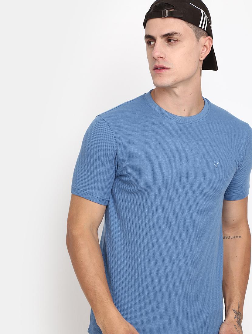 light blue self design detailed regular t-shirt - 20672383 - Standard Image - 2