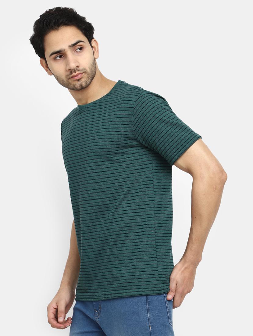 bottle green striped printed regular t-shirt - 20672428 - Standard Image - 2