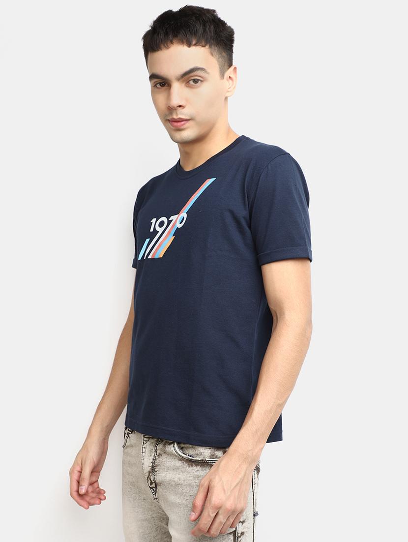 navy blue chest printed regular t-shirt - 20672455 - Standard Image - 2