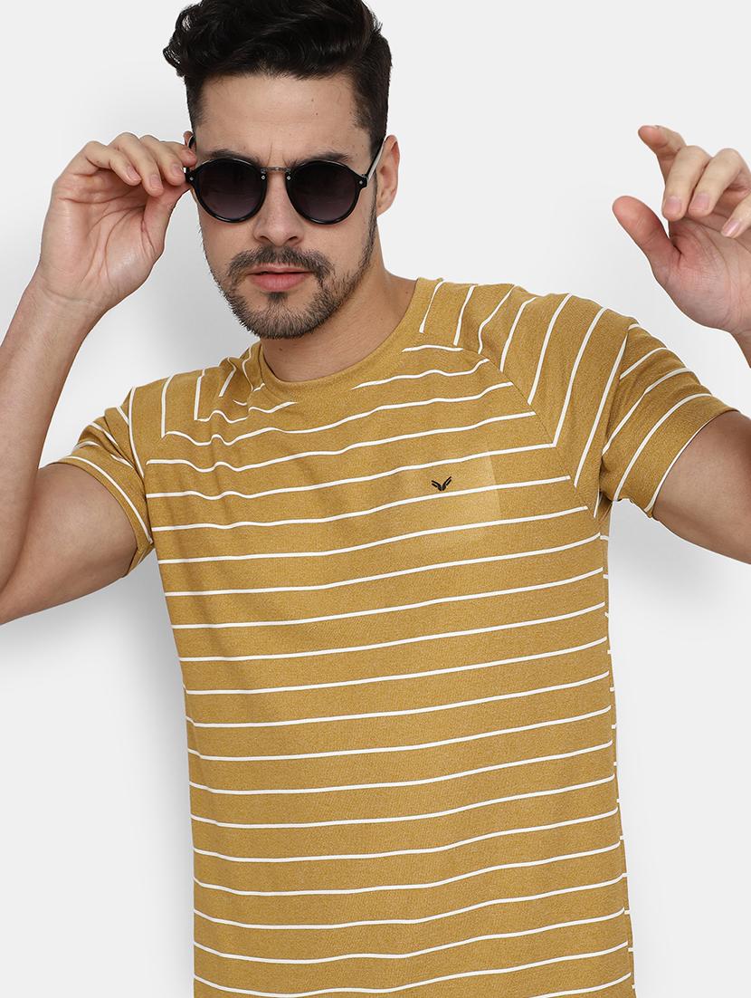 mustard striped printed casual t-shirt - 20672466 - Standard Image - 2
