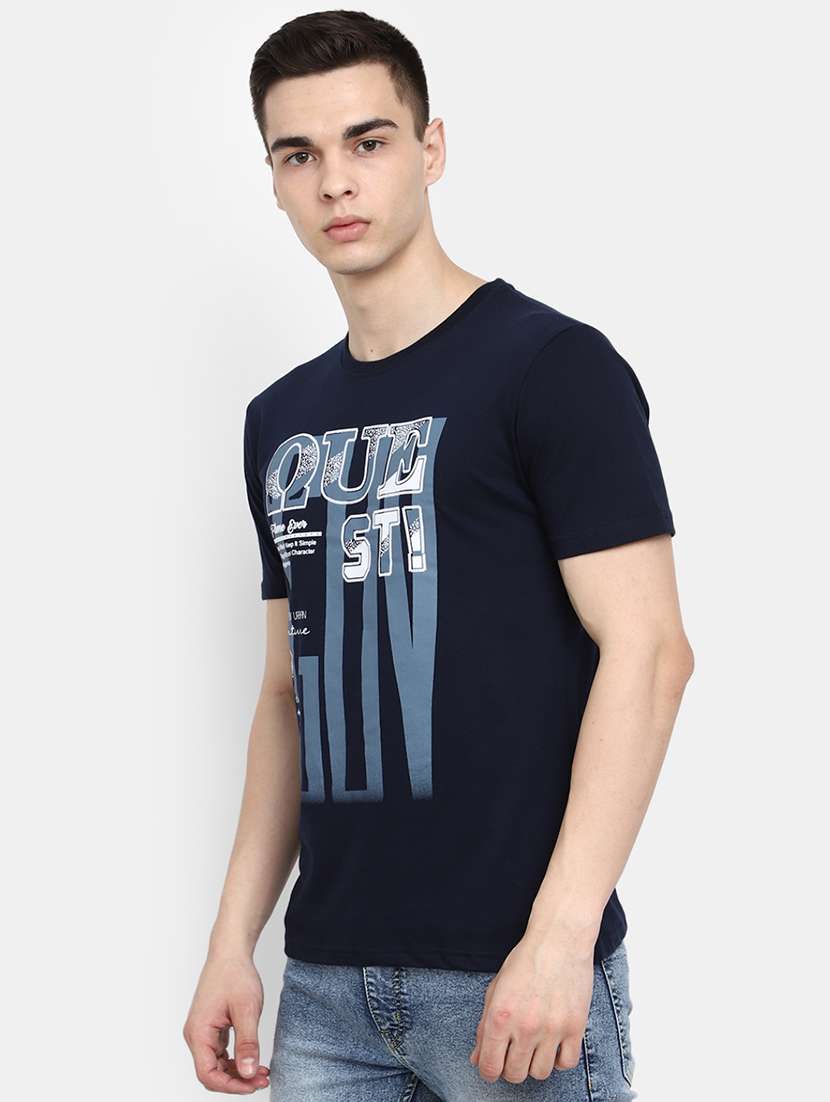 navy blue front printed casual t-shirt - 20672544 -  Standard Image - 2