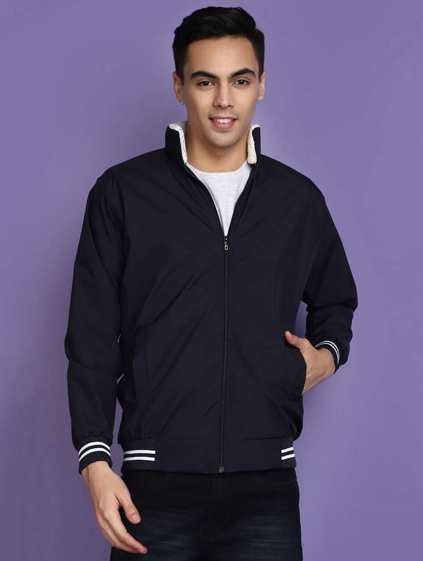 navy blue cotton casual jacket