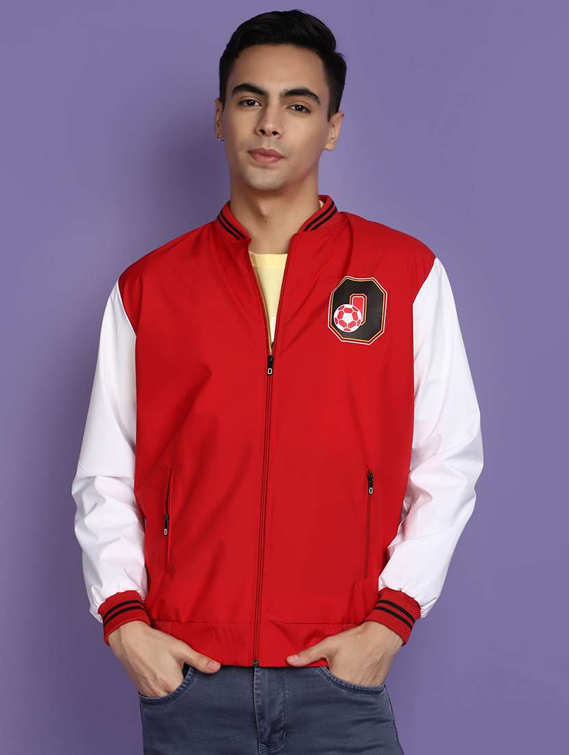 men color block long sleeve varsity jacket