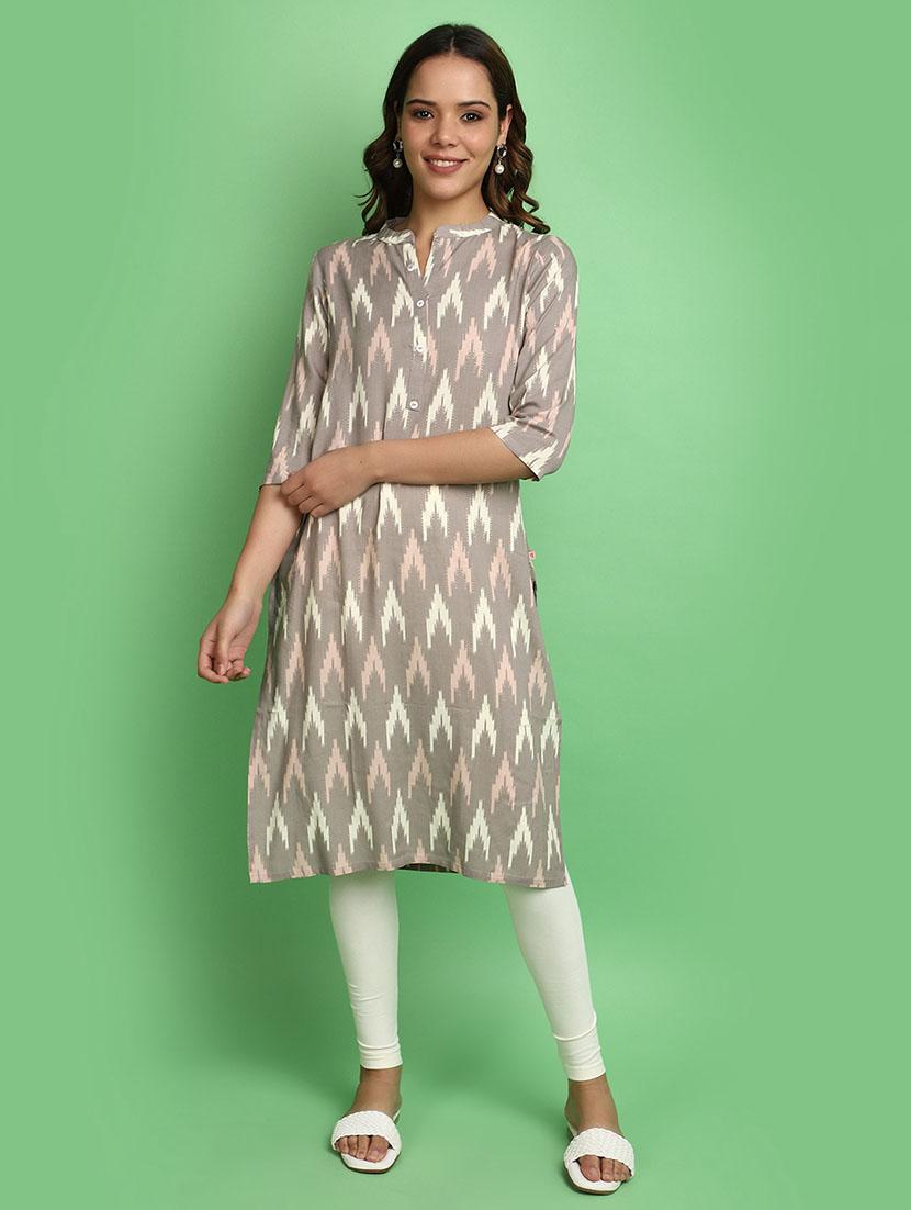 women grey mandarin neck straight kurta