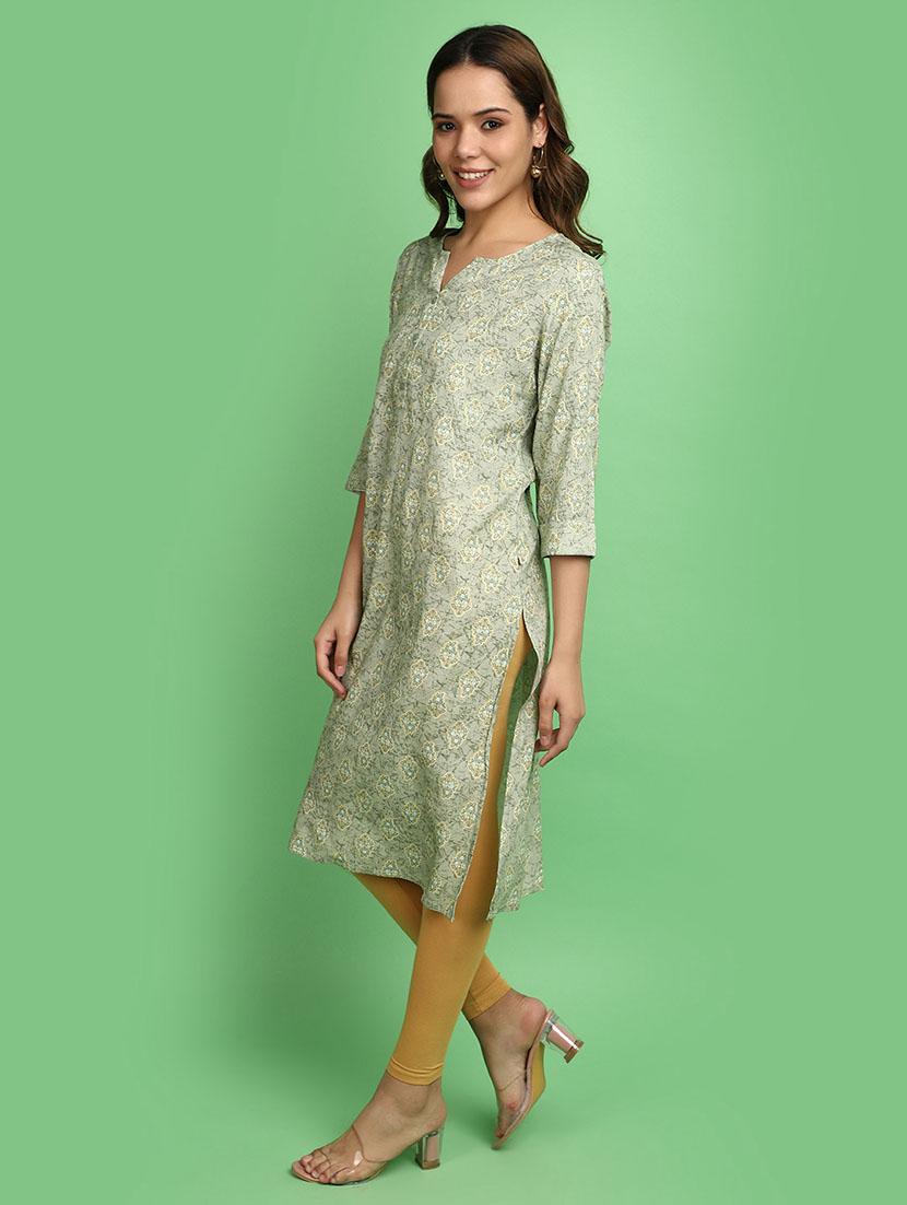 women green notch neck straight kurta - 20676542 - Standard Image - 2