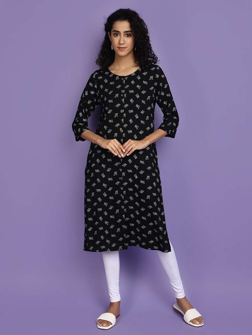women black round neck straight kurta