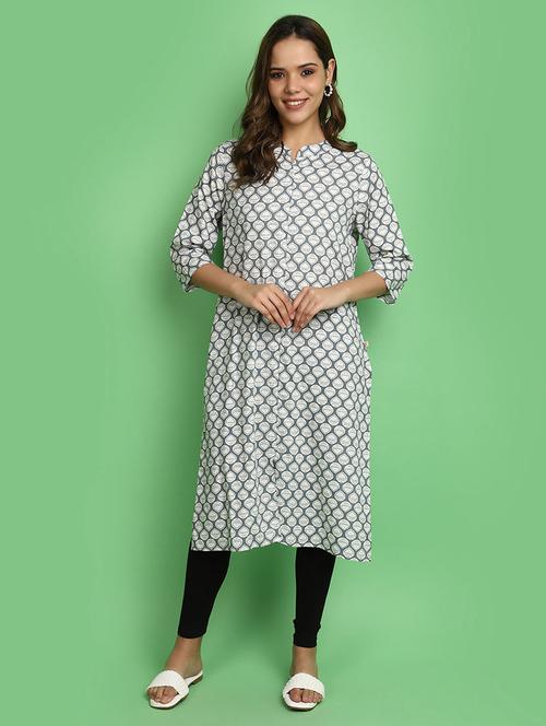 women grey mandarin neck straight kurta - 20676544 -  Standard Image - 0