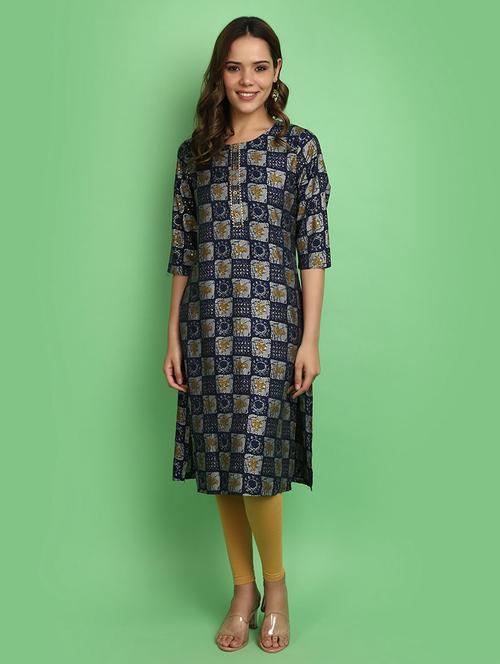 women blue round neck straight kurta - 20676547 - Standard Image - 0