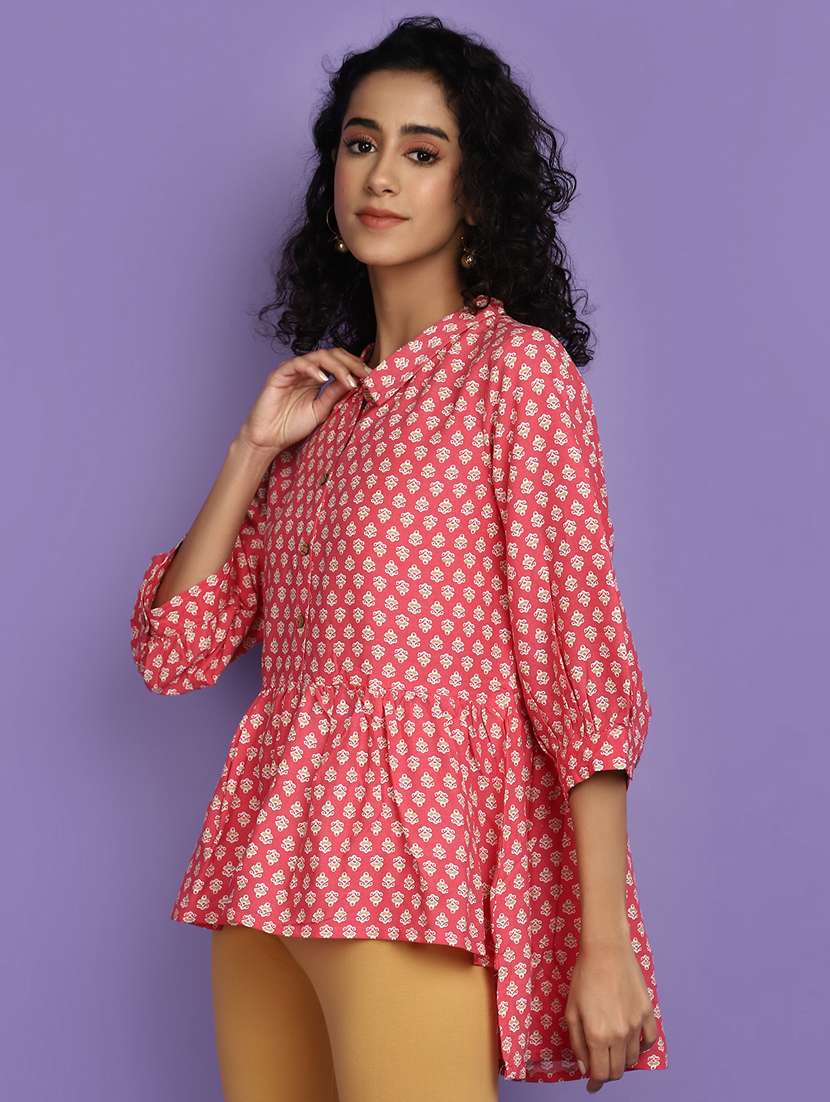 Pink Printed High Low Detailed Kurti - 20676570 -  Standard Image - 2