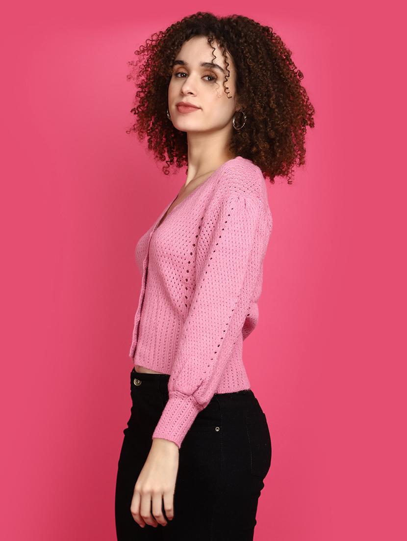 women pink self design cardigans - 20676777 - Standard Image - 2