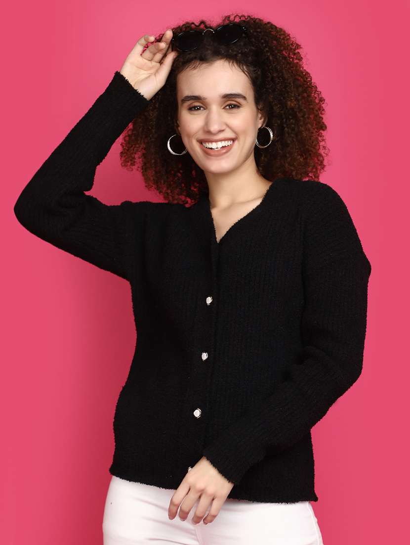 women black long sleeves cardigans - 20676793 -  Zoom Image - 0
