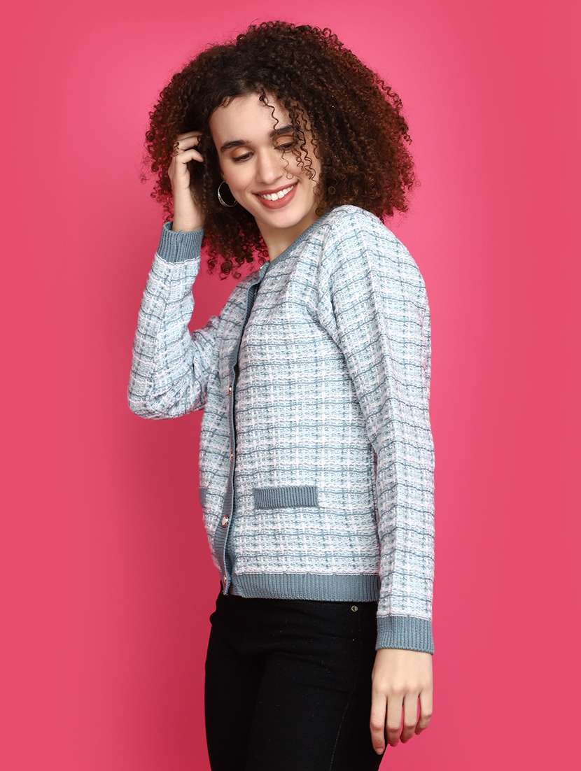 women light blue long sleeves cardigans - 20676951 - Standard Image - 2