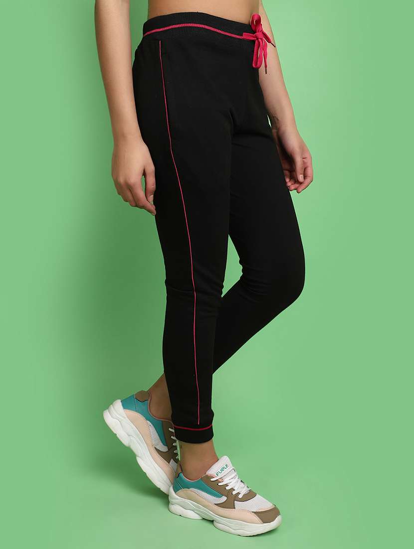 women black solids yoga track pant - 20680137 -  Standard Image - 2