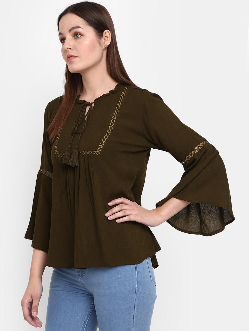green cotton a line top - 20681970 - Standard Image - 2