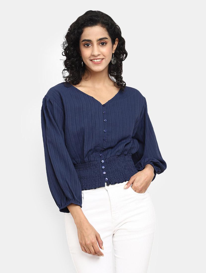 blue cotton a line top - 20682028 -  Zoom Image - 0