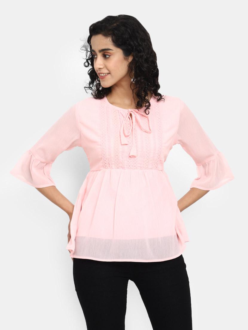 pink cotton a line top - 20682031 - Zoom Image - 0