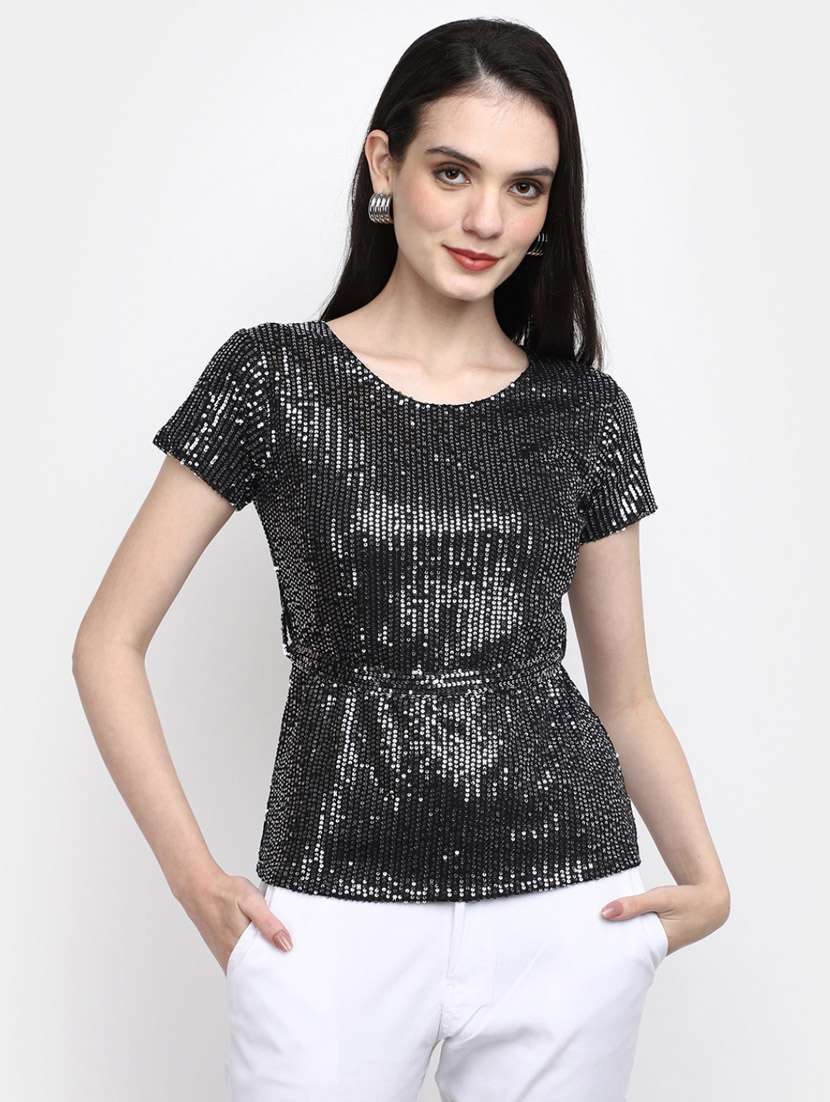 black polyester a line top