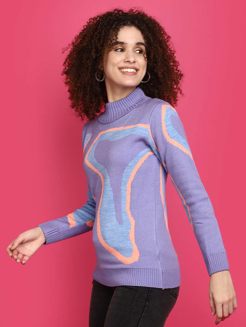 women purple self-designed pullover - 20682302 -  Standard Image - 2
