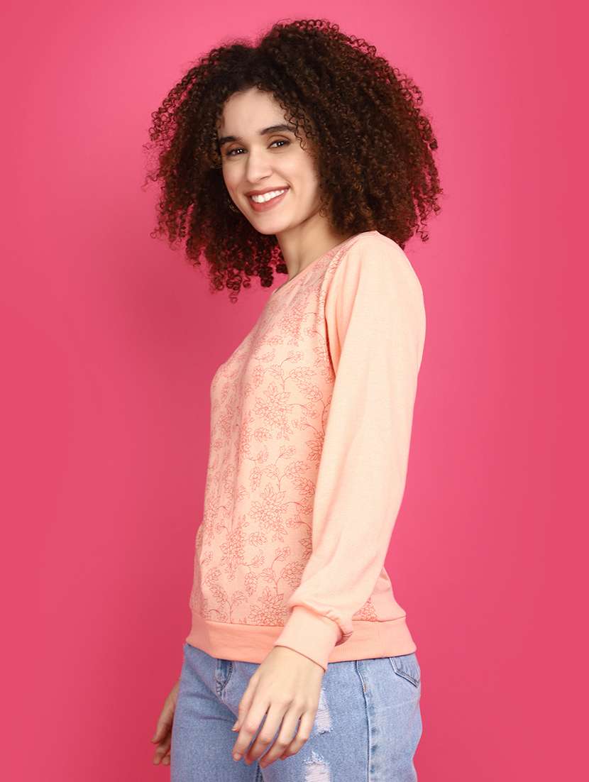 women peach floral printed pullover - 20682309 - Standard Image - 2
