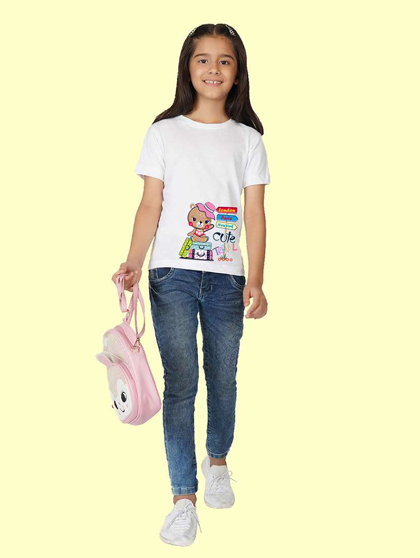 girls graphic printed round neck regular tee - 20683109 -  Standard Image - 2