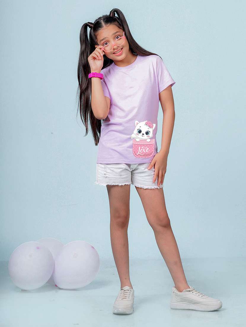 kids lavender placement print round neck t-shirt - 20683110 - Standard Image - 2