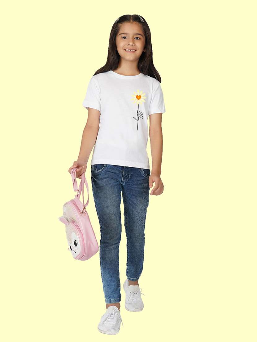 girls graphic printed round neck regular tee - 20683113 -  Standard Image - 2
