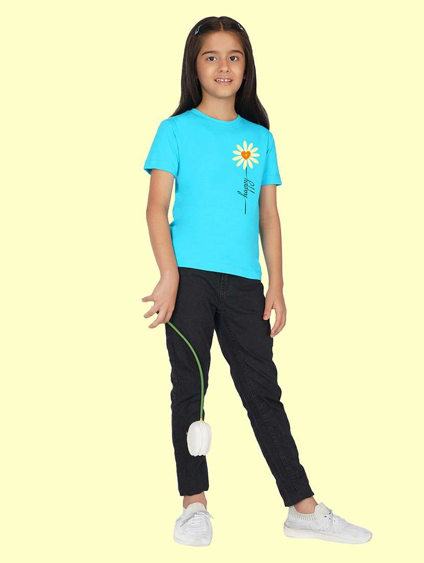 kids blue placement print round neck t-shirt - 20683115 - Standard Image - 2