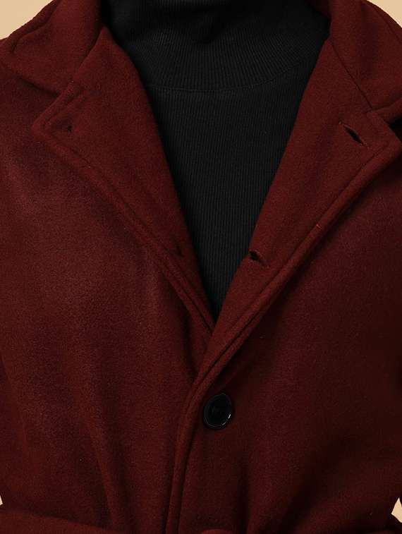 women solid lapel collar trench coat - 20683120 -  Standard Image - 2