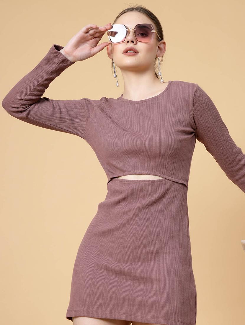 women solid long sleeves bodycon dress - 20683121 - Standard Image - 2