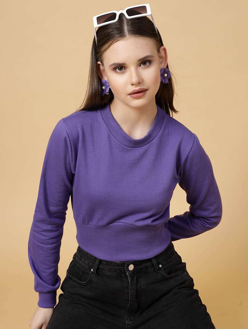 purple solid long sleeve sweatshirt