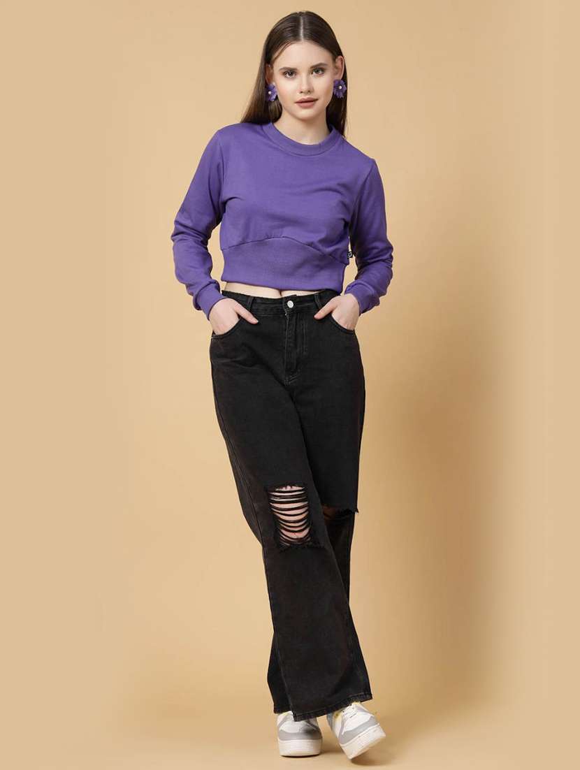 purple solid long sleeve sweatshirt - 20683131 -  Standard Image - 2