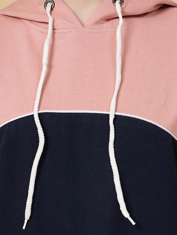 peach & navy blue color block long sleeve sweatshirt - 20683135 - Standard Image - 2